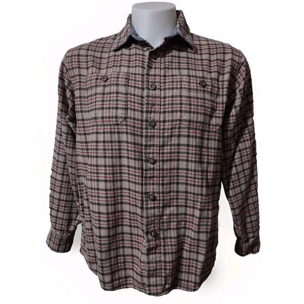 Flannel Shirt Wrangler Brown Plaid Mens Large L Vintage Grunge Gorp Core Cabin